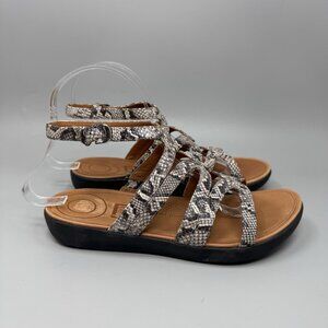 FitFlop Strata Slide Sandals Snake Effect Leather Slip On Women's 7